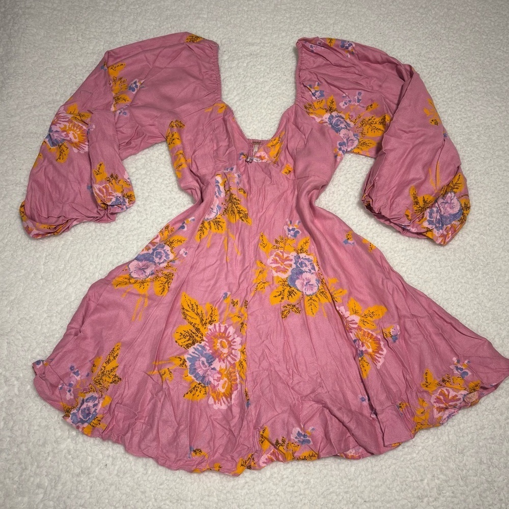 Free People Women Pink Francesca Floral Boho Mini Dress